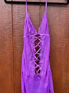 Frederick’s of Hollywood Y2K Purple Lace Slip Dress NWT Medium Lingerie Babydol